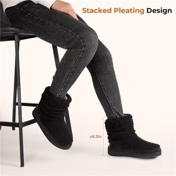 New Women's Bootie Slippers Fuzzy Warm Memory Foam Indoor House Shoes with - Picture 4 of 7